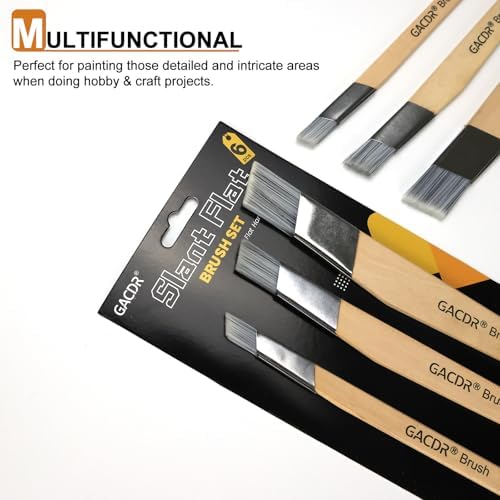 GACDR Slant Lining Fitch Trim Paint Brushes, Pack of 6, 0.5", 0.75", 1" | Angled Cutting In Paint Brush, Fast Accurate Detail & Control, Hobby & Craft, 2 Each of 3 Sizes
