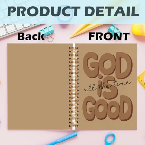 Yhtrg Brown Preppy God Is Good Notebooks, Brown Christian Spiral Notebook Gift for Women, Bible Journaling Notebooks for Office School Supplies, 5.5x8.3 Inch