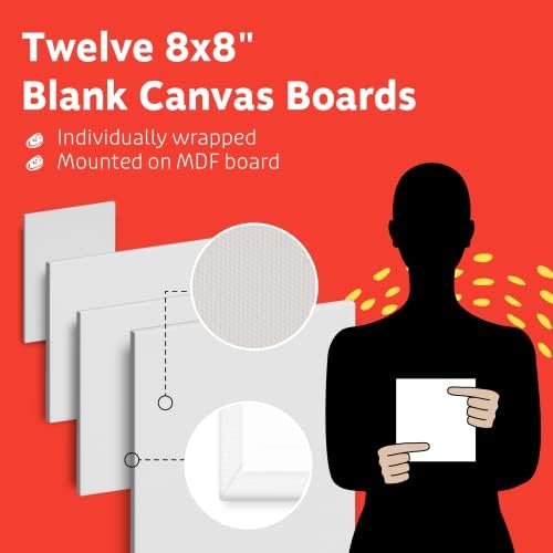 Artlicious Canvases for Painting 12 Packs - 8 x 8” Blank Canvas 100% Cotton Painting Canvas Panels for Acrylic, Oil & Watercolor Paint for Canvas Painting