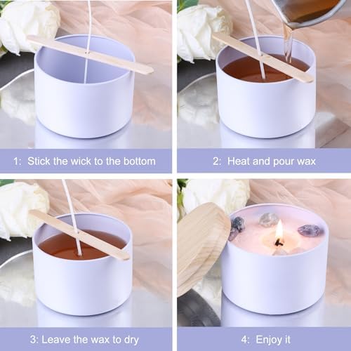 CONNOO 24 Pack - 12pcs 8oz & 12pcs 4oz White Candle Tins with Lids