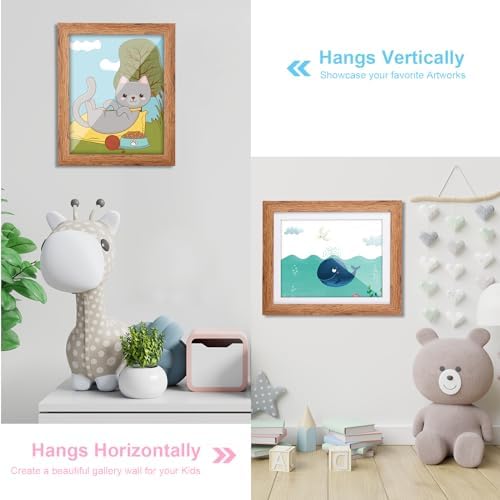 [2 Pack] Kids Art Frames, 10x12.5 Front Opening Kids Artwork Frames Changeable,Dark Woodgrain Artwork Display Storage Frame for Wall, Holds 50 Pcs, for 3D Picture, Crafts, Children Drawing, Hanging