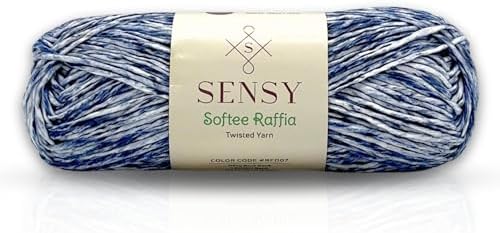 S Sensy Softee Raffia - Polyester Raffia Yarn, Navy Blue Batik, 109 Yards