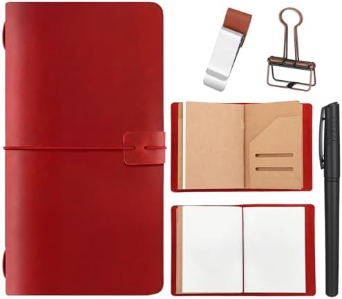 Thenshop Leather Travelers Journal Notebook 3 Inserts, Wine Red, Stand Size