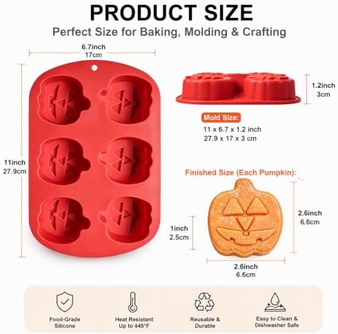 2 Pack 6-Cavity Halloween Pumpkin Silicone Molds for Chocolate Candy