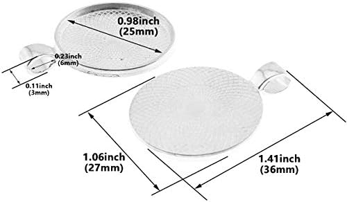 25 pcs 25mm Pendant Trays Round Pendant Bezels Setting Cabochon Blank Base for DIY Jewelry Making, Bright Silver