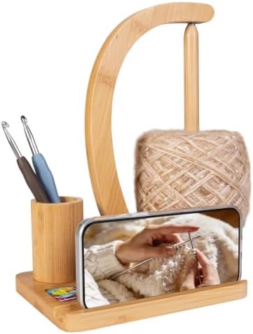 SPEENSUN Magnetic Bamboo Yarn Holder with Phone Stand, Natural