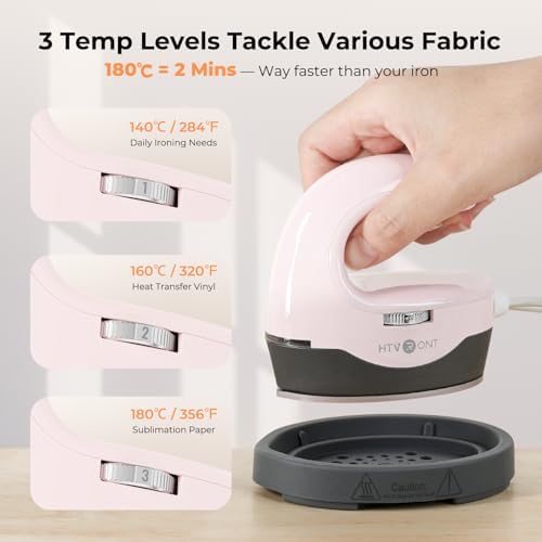 HTVRONT Heat Press Mini Heat Press Machine, Mini Iron for Crafts | Heats Up Quickly & 3 Heat Setings, Perler Beads Iron, Small Heat Press Machine for T Shirts, Hats