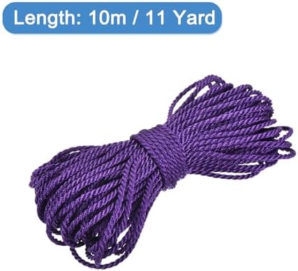 MECCANIXITY Twisted Cord Trim, 11 Yard 1.5mm 3-Ply Twine Braided Rope Shiny Thread String for Craft Gift Bag Curtain Christmas Decor, Purple - 10m