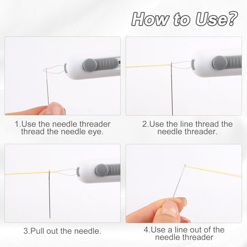 Automatic Needle Threaders Seam Ripper, Upgraded 3 in 1 Sewing Needle Threader Tool, 2Pcs Stretchable Quick Seam Rippers with Needle Storage for Hand Quilling, Embroidery Stitch Removal(Grey)