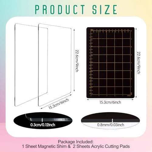 Threehoney 3 Pcs Die Cutting Plates 6" x 9" Magnetic Shim Cutting Plates | Magnetic Shim with Card Grids for Alignment, 2 Clear Acrylic Plates, Fits Embossing Machines Crafts Pad Accessory