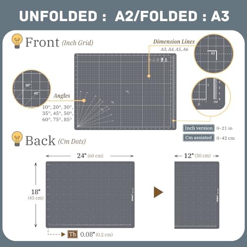 iMAT Flip Cutting Mat Note A2, Foldable, Double-Sided, Ash Grey