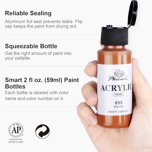 PHOENIX Skin Tone Acrylic Paint - 6 Neutral Colors x 2 Fl Oz / 59ml Flesh Colored Model Paint Set, Plastic Miniature Figures Paints for Adults, Brown Acrylic Paints for Canvas Painting