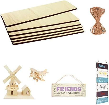 Unfinished Wood Sign Blank Rectangle Hanging Wooden Plaque DIY Craft Project Wood Sign with Rope Door Wall Art (15.7 x 4.7 x 0.2 in, 6-Pack)