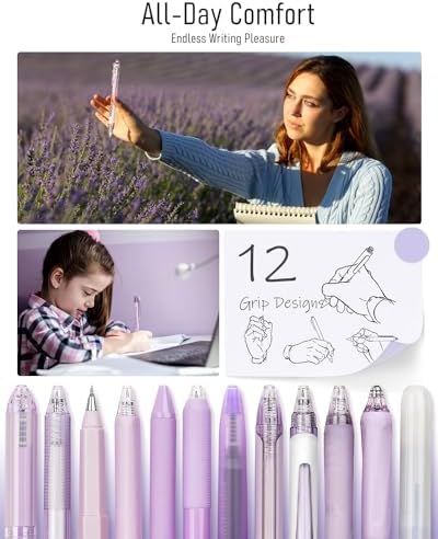 Four Candies Purple Pens, Black Gel Ink, Lavender - 12ct, 0.5mm Fine Point