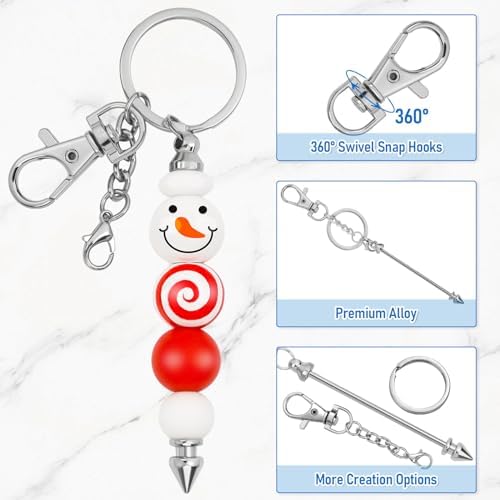 ROADPLUM 12 Pcs Beadable Keychain Bar, Silver Bead Keychain Beaded Item for Pendant DIY, Alloy Blank Key Chain Accessories Bulk for Beadable Gift Jewelry Making Supplies