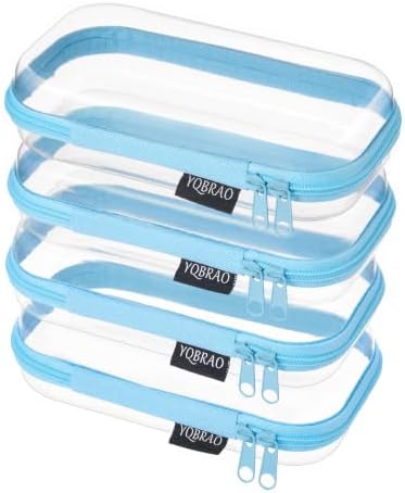 YQBRAO Clear Hard Shell Zipper Cases, 4 Small Cable Organizers, Blue