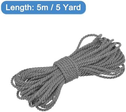 MECCANIXITY Twisted Cord Trim, 5 Yard 1.5mm 3-Ply Twine Braided Rope Shiny Thread String for Craft Gift Bag Curtain Christmas Decor, Dark Grey - 5m