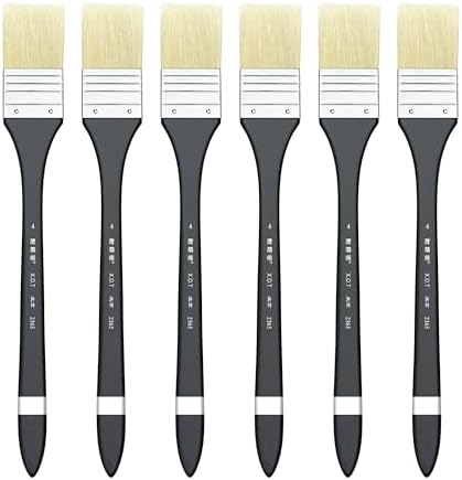 XDT#2365 Hake Artist Paint Brush 6 Piece Set #1.3in, Medium Stiff Hog Bristle Paint Brushes for Acrylic Painting, Acrylic Oil Watercolor