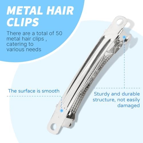 Dizila 50 Pack 6cm/2.4 Inch Plain Blank Silver Metal DIY Craft French Barrettes Automatic Spring Snap Hair Clips Clasps Accessories for Women Girls Teens