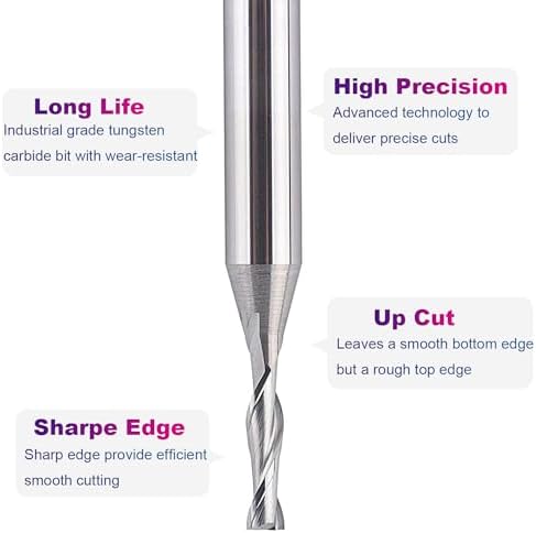 SpeTool CNC Spiral Router Bits with Up Cut 1/8 inch Cutting Diameter, 1/4 inch Shank HRC55 Solid Carbide End Mill for Wood Cut, Carving