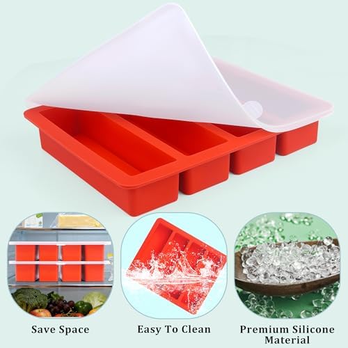 2Pcs Butter Mold with Lid, Standard Size Silicone Butter Tray for Homemade Butter, Non-Stick Butter Molds for Energy Bars, Soap Bars, Cakes (Large without ScaleMarkings(Lid))