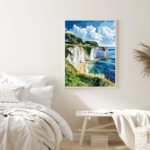 Alptiny Coastal Landscape Paint by Numbers Kit for Adults Beginner, Cliffside Beach Paint by Number Kits, DIY Seaside Oil Painting Kit for Relaxation & Home Decor, 16x20 Inch