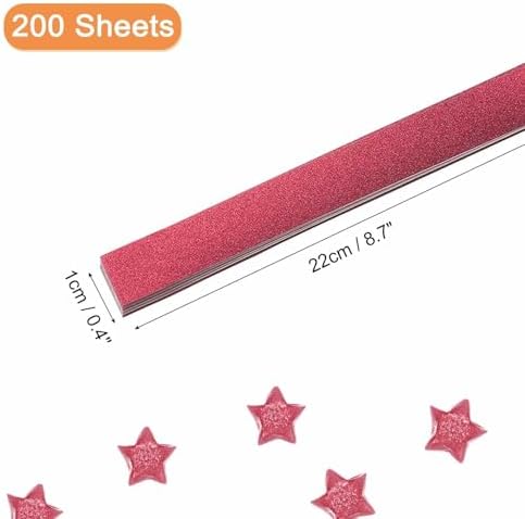 MECCANIXITY 200 Sheets Origami Paper Glitter Stars Papers Red Fold Paper for Beginner Arts Crafts Projects,0.4 x 8.7 Inch