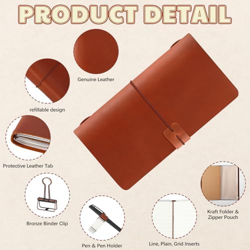 Thenshop Leather Travel Notebook 3 Inserts,Brown,Stand Size