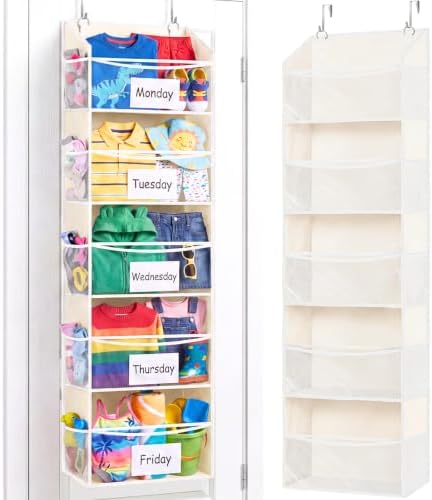 Ofiray-home 5Tiers Over Door Organizer, Weekly Clothes Organizer for Kids