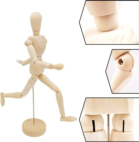 2-Pack 12" Drawing Hand Model,8" Artist Wooden Mannequin Figure Human People Dolls Manikin Supplies Stop Motion Figure Kit,Art Wooden Tools Posable Figure for Drawing,Painting,Sketching
