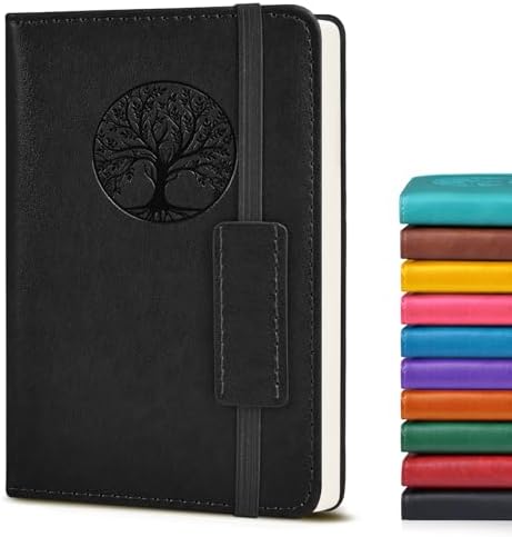 Biuwory A6 Leather Pocket Notebook, 140 Lined Pages Hardcover Small Journal | 3.7"×5.7" Vintage Leather Journal for Women Men Writing, College Ruled Mini Notepad for Notetaking, Travel, Work, School