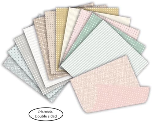 Basic Pastel Scrapbook Paper 24 Sheets Boho Pattern Paper Double Sided Printing for DIY Card Making Scrapbook Wedding Photo Album Home Décor-12 x 12 Inches