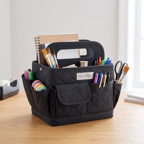 Everything Mary Desktop Tote Organizer – Black Quilted Craft Caddy – Portable Storage Bag for Scrapbooking, Sewing, Art Supplies & DIY Creative Tool Organization