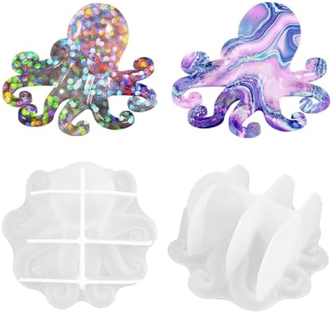 2 Pack Animal Silicone Molds, Octopus Resin Molds with Realistic Octopus Shapes, 3D Lifelike Silicone Molds for Resin Casting, DIY Crafts Halloween Home Wall Desktop Decor (Octopus)