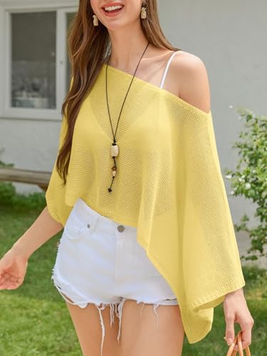 Saodimallsu Womens Crochet Cover Ups Batwing Sleeve Sweater Crop Tops Lightweight Summer Boho Knit Sheer Poncho Top