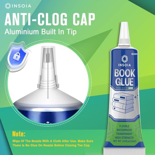 INSOIA Book Glue, 15ml x 2, Clear & Flexible, for Repair and Crafts
