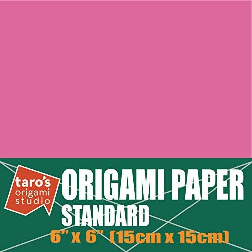 [Taro's Origami Studio] Standard 6 Inch One Sided Single Color (Pink) 50 Sheets (All Same Color) Square Easy Fold Premium Japanese Paper for Beginner (Made in Japan)