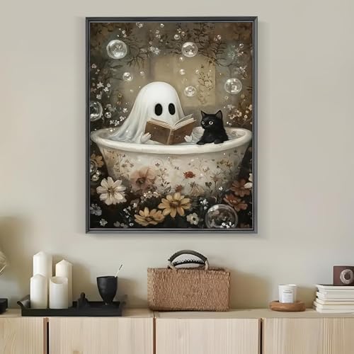 CraftBliss Halloween Reading Ghost Paint by Numbers Kit for Adults, DIY Paint by Numbers Kits for Adults Beginners Without Frame, Acrylic Paint Canvas Painting Kits Art Home Decor 16x20 Inch