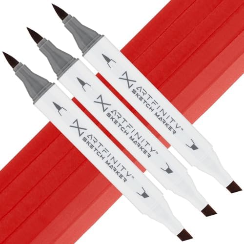 Artfinity Sketch Markers - Set of 3 - Poppy Red R1-8, Vibrant, Professional, Dye-Based Alcohol Markers for Artists, Drawing, Travel, & More