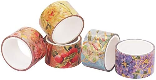 YUBBAEX Blooming Washi Tape Set Gold Foil Masking Tape Peony Wide Decorative for Arts, DIY Crafts, Journal Supplies, Planners, Scrapbook, Card/Gift Wrapping -25mm- (Red Flowers)