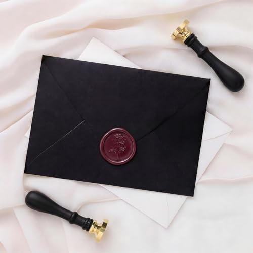 UNIQOOO 3D Embossed Relief Rose Flowers Wax Seal Stamp with Wooden Handle, Floral Botanical Theme Vintage Brass Stamp for Wedding Invitation, DIY, Gift Wrap, Envelopes, Christmas Card