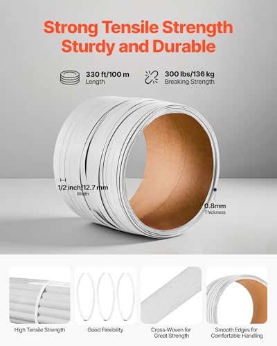 VEVOR Banding Strapping Kit, Heavy Duty Banding Sealer Tool with 330 ft Length PP Band, 100 Metal Seals, Plastic Manual Pallet Packaging Strapping Kit for Warehouse/Shipping/Moving/Home, Orange