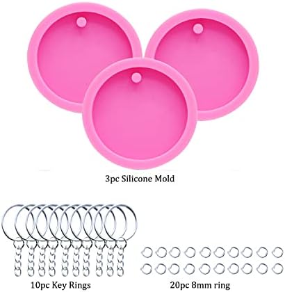3pc Dog Tag 3in Circle with Hole Blank Circle Resin Crafting Silicone Mold Resin Art DIY with 10PC Key Ring(DY0080+DY0080+DY0080)