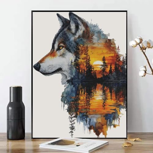 xcemhil Wolf Paint by Numbers Kit for Adults, Wolf Painting by Numbers, Adult Paint by Number Kits Suitable for Gifts and Interior Decor 16x20 Inch