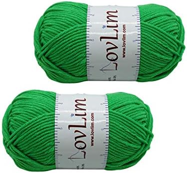 Yarn Pack, 2 skeins of 50g Each, Soft Cotton Yarn for Crochet and Knitting, Craft DK Amigurumi Yarn (Grass Green)