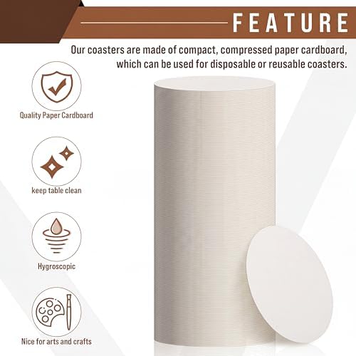 TaoBary 400 Pcs Round Cardboard Coasters Bulk, 4 Inch 1mm Thick,White