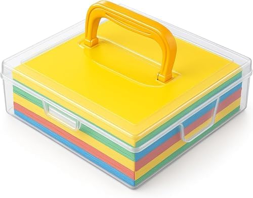 JapanBargain, 2-Pack Japanese Origami Paper Storage Box, Fits 6-inch Folding Paper up to 400 Sheets, Clear Plastic Craft Organizer for Cardstock, Stamps, Sewing Kit Tools, Made in Japan