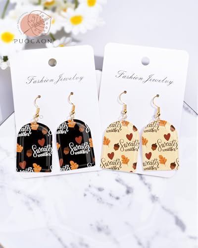 Puocaon Fall Clay Transfer Paper - 18 Pcs Maple Leaves Pumpkin Art Design Transfer Sheets for Polymer Clay Autumn Themed Earrings Design Jewelry Making