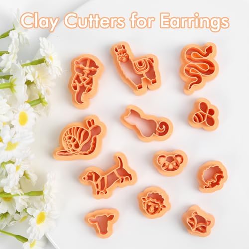 Puocaon Animal Polymer Clay Cutters - 12 Pcs Cute Animal Clay Cutters for Polymer Clay Jewelry, Cottagecore Snail Clay Earring Cutters Otter Cat Cow Fox Clay Jewelry Cutters