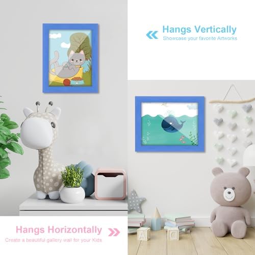 [2-Pack] Kids Art Frames, 8.5x11 Front Opening Kids Artwork Frames Changeable, Skyblue Artwork Display Storage Frame for Wall, Holds 50 Pcs, for 3D Picture, Crafts, Children Drawing, Hanging Art,